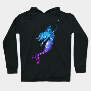 Teal and Purple Ombre Faux Glitter Mermaid Silhouette Hoodie